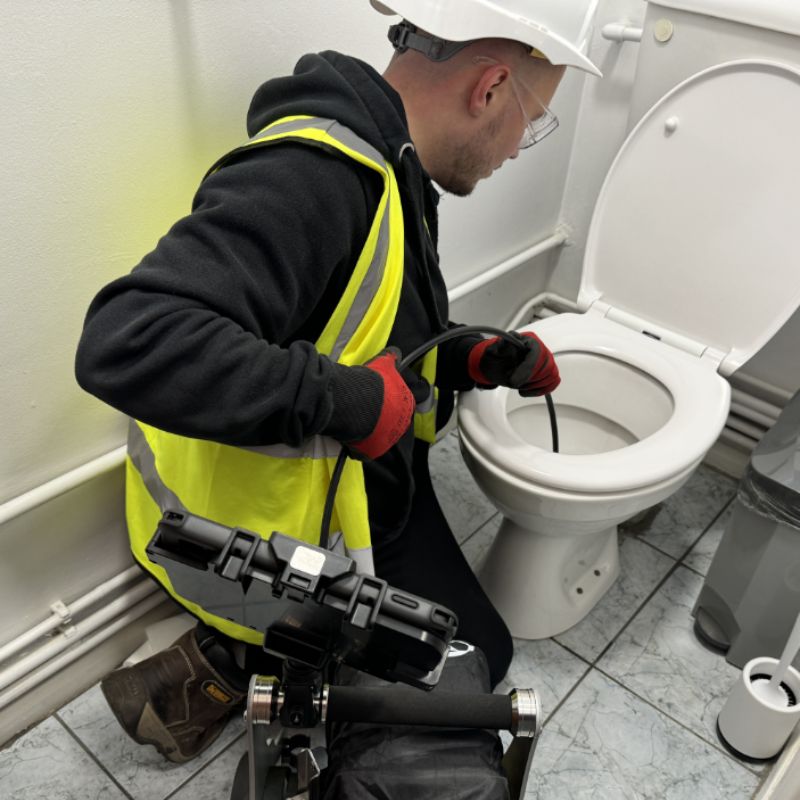 Go Drains Engineer conducting CCTV survey for a blocked toilet